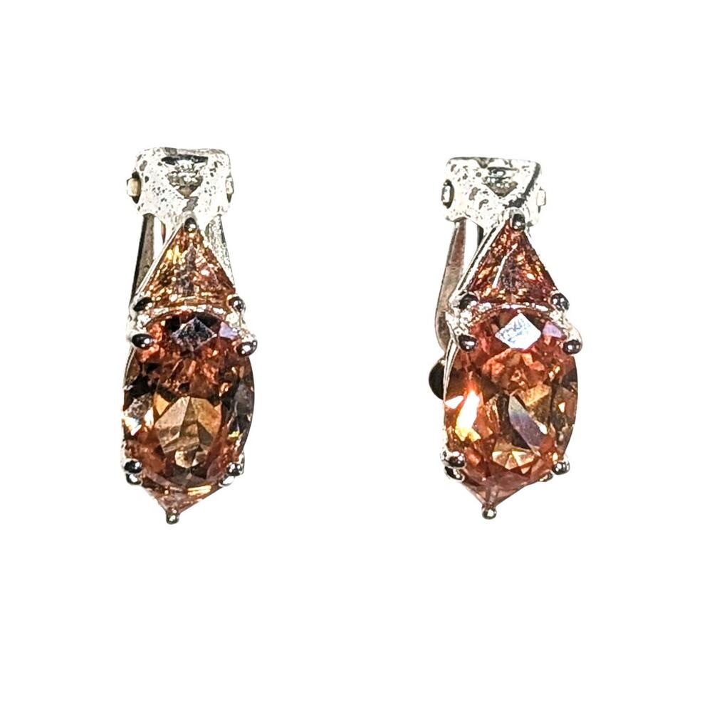 Sterling Silver Marquise Champagne Gem Earrings 1 Inch Elegant Sparkle Cip On - Picture 6 of 6